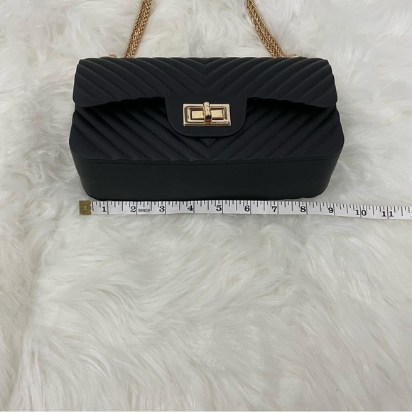 Convertible Cross Body Purse, Rubber with Gold Chain Strap - Picture 6 of 8